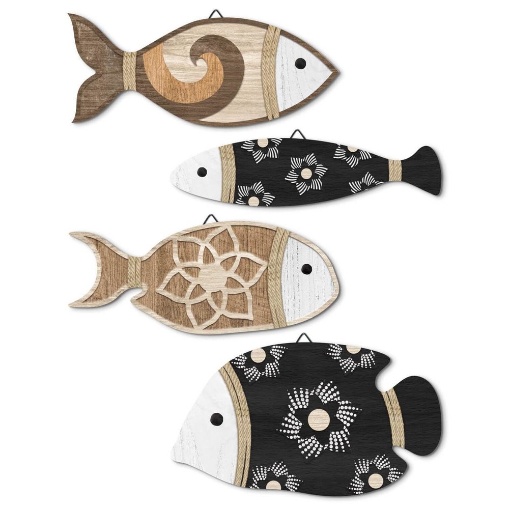Rustic Beach Wooden Fish Wall Decor Set Of 4 Beach Nautical Wall Art Fish👌